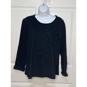 Lauren Ralph Lauren Green Label black and white strip & embroidery shirt